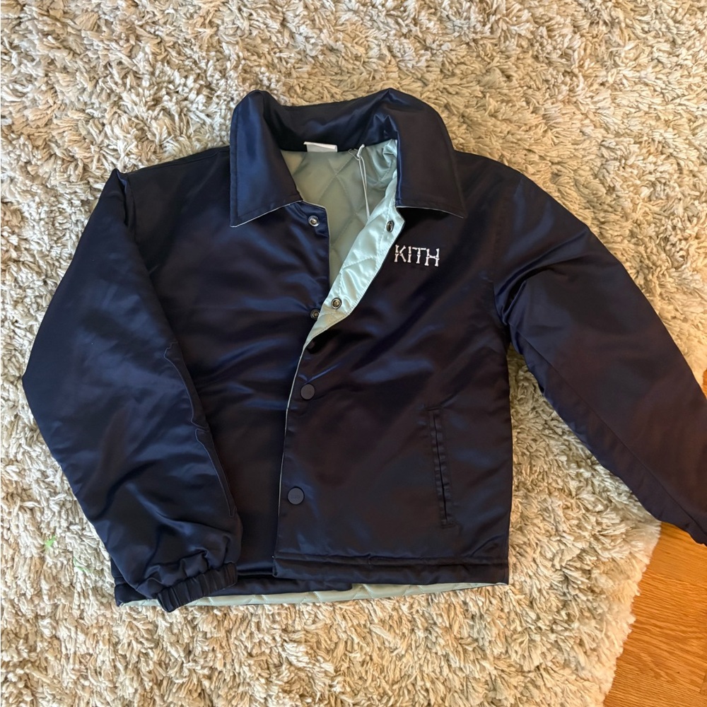 Kith Satin Coach Jacket in Navy and Mint